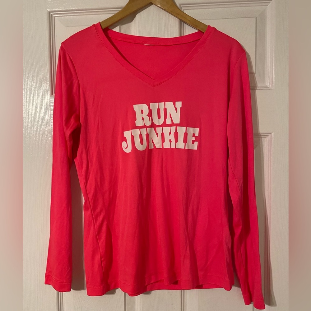 Neon coral running long sleeve performance top. Size large.